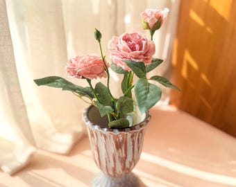 60 cm dammrosa sidenpion med 3 huvuden, konstgjord rustik fransk pionstjälk, vintageinspirerad bohemisk blomsterdekor, fransk lantlig dekor och bröllopsblommor