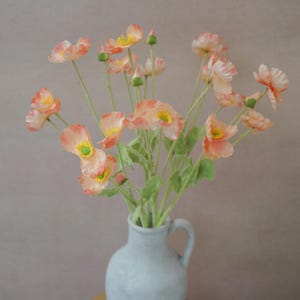Salmon Faux Poppy Flower - Silk Poppy Flower Stem, DIY Floral Arrangements, Wedding Centerpiece, Home Decor, Gift For Her,Flower Bouquet