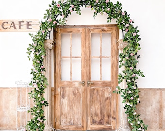 67" Long Pink Rose Garland, Durable Faux Rose Vine for Cafe Wall Decor, Wedding Aisle, Arch & Commercial Styling, Retail Window, Event Decor