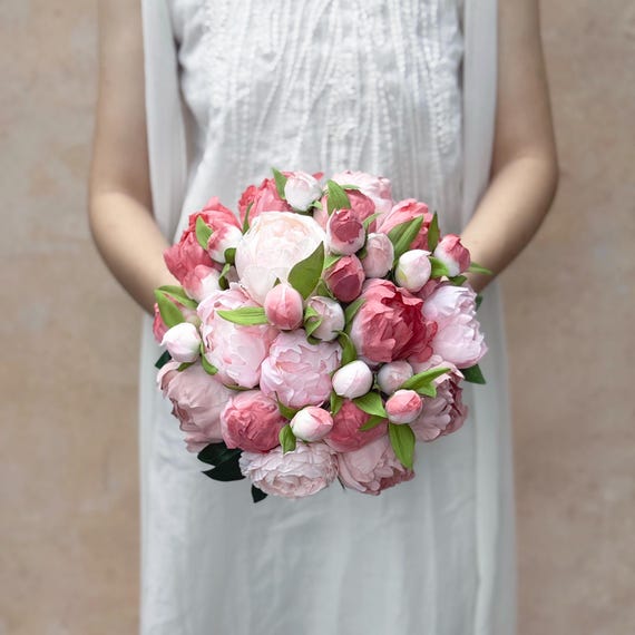 Seide Dusty Pink Pfingstrose Blumenstrauß, Selbstgefärbter Altrosa Hochzeitsstrauß, Doppelter Pfingstrose Bouquet, rustikaler Pfingstrosenstrauß, Prinzessin Peony Geschenk für sie