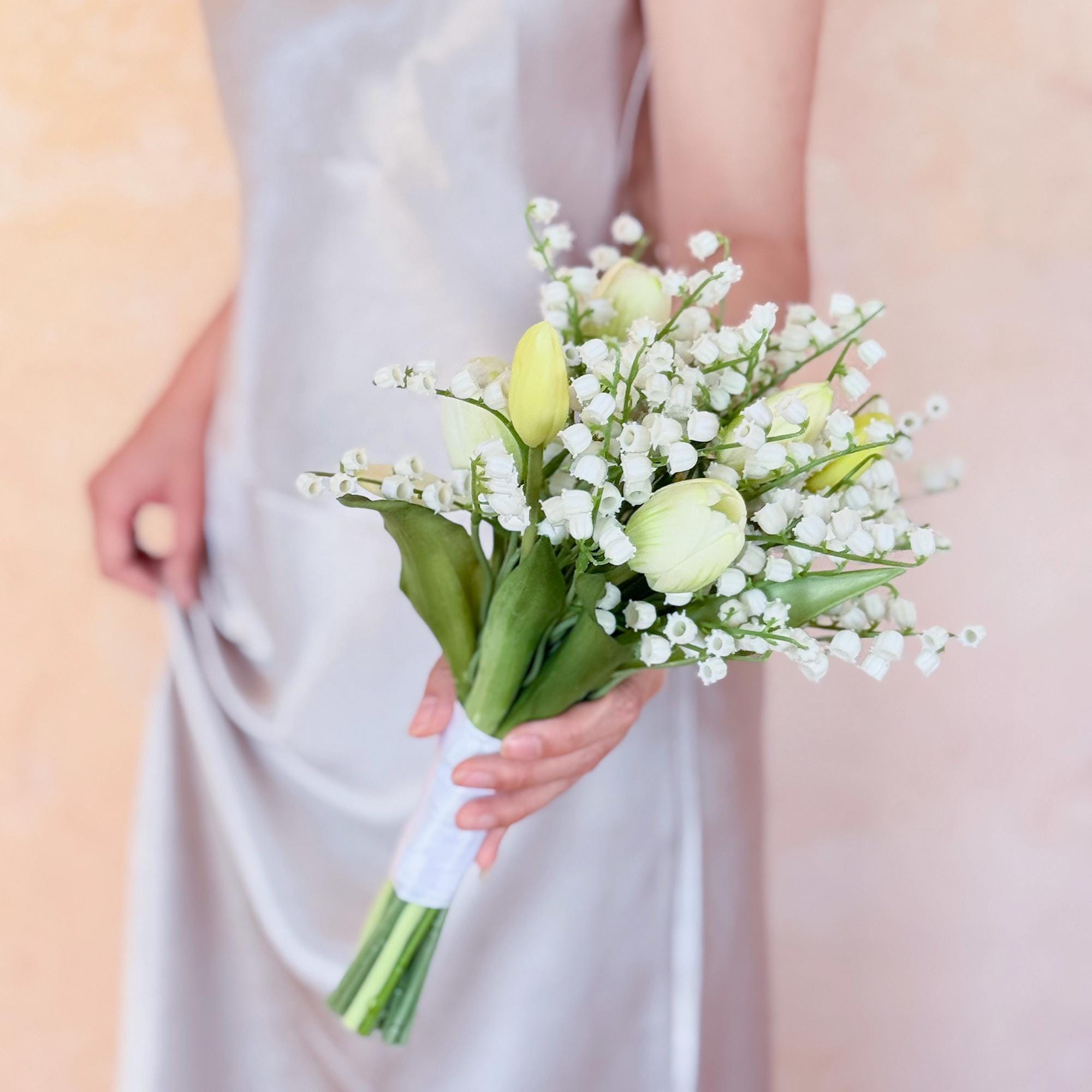 lily of the valley bridesmaid dress Cascade Bridal Blue Calla Lilies Bouquet Lily of the Valley