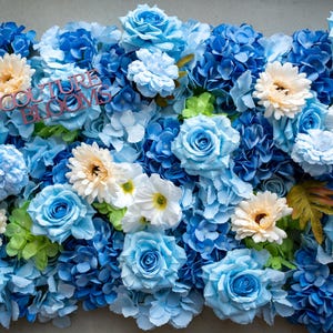 Spa Blue Rose Daisy Flower Wall - Easy Install 5D Flower Panel, Custom Shop Wall Decor, Baby Shower Backdrop, Wedding Photo Background