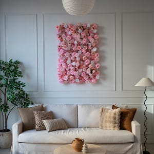 Light Pink Fabric Rose Flower Wall - Easy Install 5D Flower Panel, Custom Shop Wall Decor, Baby Shower Backdrop, Wedding Photo Background