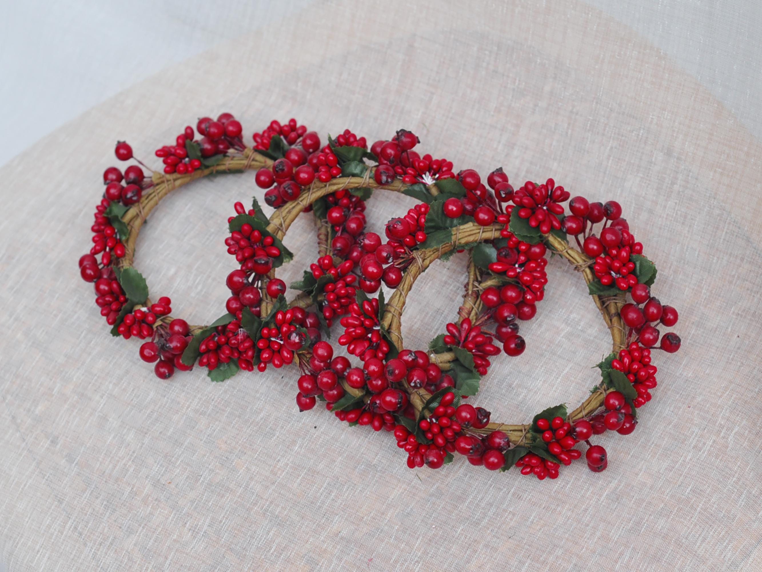 Burgundy Pip Berry Candle Ring / Mini Wreath – 3.5 Inch Inner Diameter, Unbranded, FISB13500B