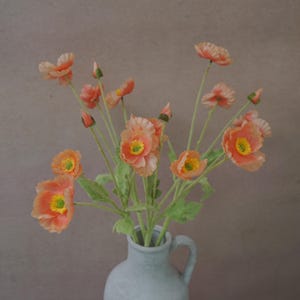 Coral Red Faux Poppy Flower - Silk Poppy Flower Stem, DIY Floral Arrangements, Wedding Centerpiece, Home Decor, Gift For Her,Flower Bouquet