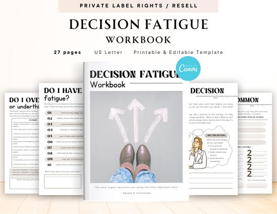 PLR / Resell Decision Fatigue Workbook for Commercial Use, Printable and Editable Template, Decision Making Template, Better Decisions Tool