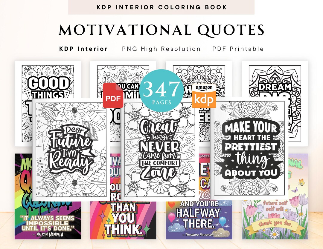 Motivational Quotes Coloring Bundle for KDP Interior, PDF and PNG ...