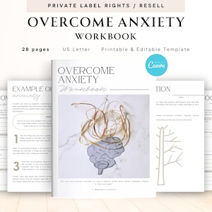 May include: A printable workbook titled "Overcome Anxiety Workbook" with a brain illustration and the text "Do not anticipate trouble, or worry about what may never happen. Keep in the sunlight." - Benjamin Franklin.