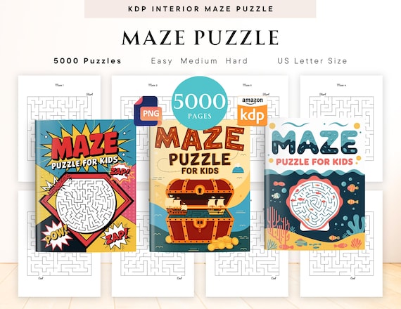5000 Mega Mazes For Kids, KDP Interior, PDF and PNG Printables, Maze Puzzle with Solutions, 8.5 x 11 inches, Activities for Kids