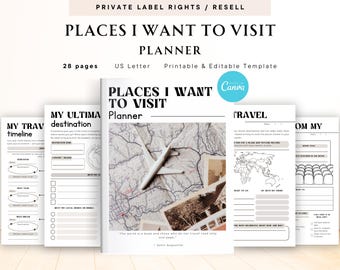 PLR / Resell Places I Want to Visit Planner for Commercial Use, Printable and Editable Template, Travel the World Planner, Vacation Planner