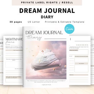 PLR / Rivendita di un diario dei sogni per uso commerciale, modello stampabile e modificabile, riflessioni notturne, quaderno di lavoro per il registro dei sogni, traccia del sonno