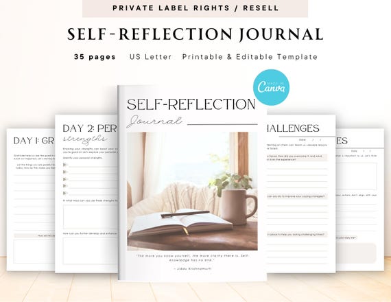 PLR / Resell Self-Reflection Journal for Commercial Use, Printable and Editable Template, Daily Reflection Journal, Self-Growth Journal