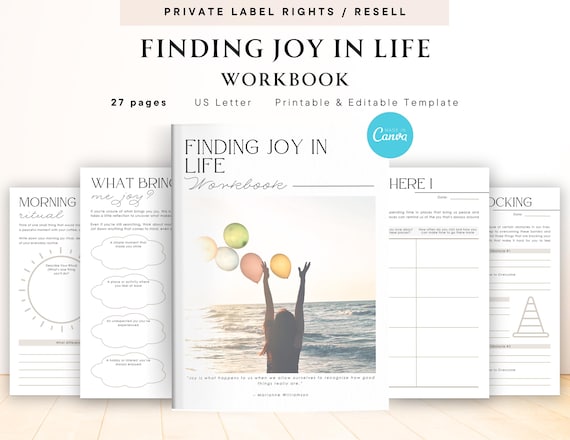 PLR / Resell Finding Joy in Life Workbook for Commercial Use, Printable and Editable Template, Gratitude Journal, Happiness Tracker, Joyful