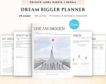 PLR / Rivendita Dream Bigger Planner per uso commerciale, modello stampabile e modificabile, Planner per il raggiungimento degli obiettivi di vita, Planner My Dreams