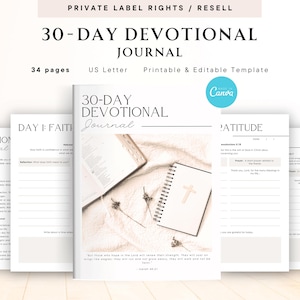 PLR / Revender diário devocional de 30 dias para uso comercial, modelo para impressão e edição, diário das escrituras, diário de fé, devoção