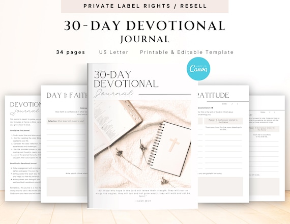 PLR / Resell 30-Day Devotional Journal for Commercial Use, Printable and Editable Template, Scripture Journal, Faith Journal, Devotion