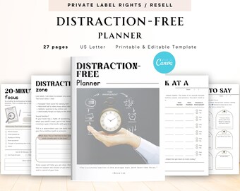 PLR / Resell Distraction-Free Planner for Commercial Use, Printable and Editable Template, Stay Focused Planner, No Distractions Planner