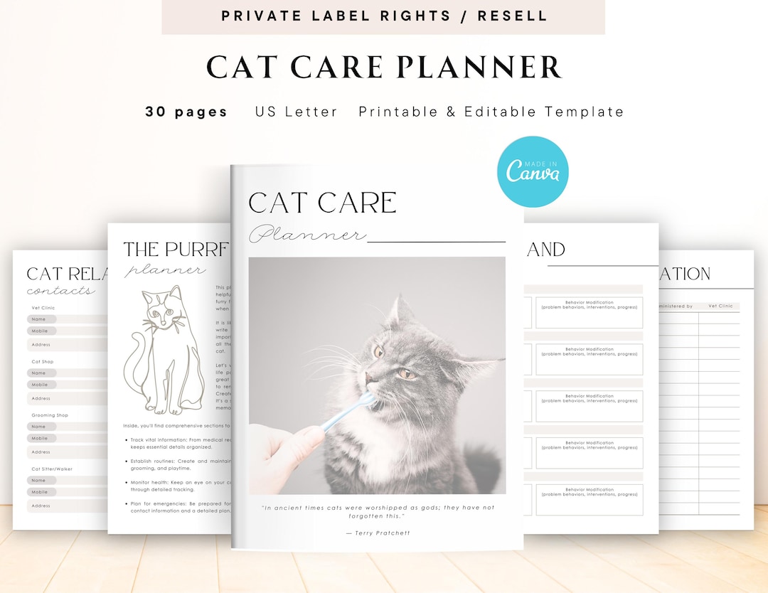 Cat Care Planner for Commercial Use, Printable and Editable Template ...