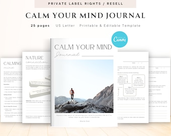 PLR / Resell Calm Your Mind Journal for Commercial Use, Printable and Editable Template, Mindfulness Journal, Wellness Journal, Self-Care