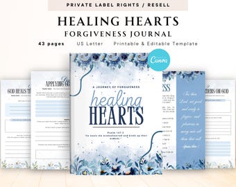PLR / Resell Healing Hearts Forgiveness Journal for Commercial Use, Printable and Editable Template, Prayer Journal, Healing Journal, Bible