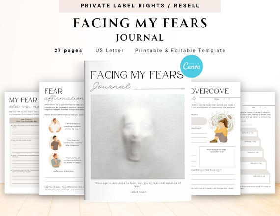 PLR / Resell Facing my Fears Journal for Commercial Use, Printable and Editable Template,  Self-Growth Journal, Courage Confidence Workbook