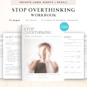 PLR / Rivendita del quaderno di lavoro "Stop Overthinking" per uso commerciale, modello stampabile e modificabile, quaderno di lavoro sull'ansia, quaderno di lavoro sullo stress