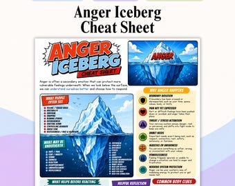 Anger Iceberg Cheat Sheet, Anger Management Printable PDF, Emotional Regulation Handout, Therapy Coping Skills Guide