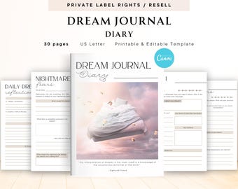 PLR / Resell Dream Journal Diary for Commercial Use, Printable and Editable Template, Nighttime Reflections, Dream Log Workbook, Sleep Track
