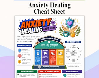 Anxiety Healing Cheat Sheet, Anxiety Coping Skills Printable, Mental Health Worksheet PDF, Self Help Therapy Handout