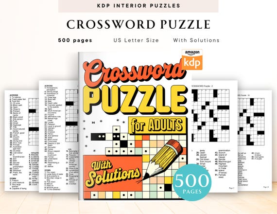 500+ Crossword Puzzle for Adult, KDP Interior, Activity Game Printable Bundle with Solution, Ready to Print, Free Sudoku Puzzle