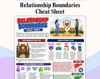 Relationship Boundaries Cheat Sheet, Healthy Boundaries Printable PDF, Communication Guide, Self Help Therapy Handout