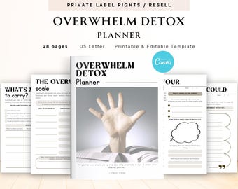 PLR / Resell Overwhelm Detox Planner for Commercial Use, Printable and Editable Template, Burnout Recovery Planner, Stress Management Plan