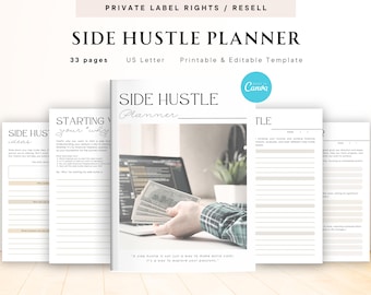 PLR / Återförsälj Side Hustle Planner för kommersiellt bruk Utskrivbar och redigerbar mall, småföretagsplanerare, inkomstplanerare, Hustle-idéer