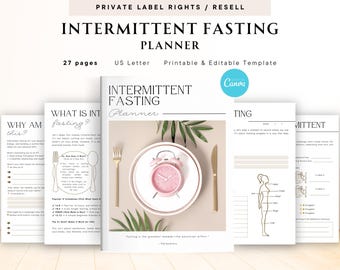 PLR / Resell Intermittent Fasting Planner for Commercial Use Printable and Editable Template Diet Planner, Weight Loss Planner, Meal Planner