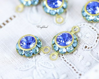 Aquamarine & Sapphire Blue Vintage Two layers Austrian Crystal Round Drop Dangle Charm Rhinestone Connectors Links - 4