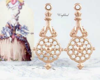 Ornate Raw Brass 36x17mm Victorian Round Flower Filigree Earring Dangle Charms Pendants Drops - 4