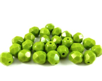 30 - Round Czech Fire Polished Faceted Glass Beads - Opaque Olive Green - 6mm - FPOLIV6