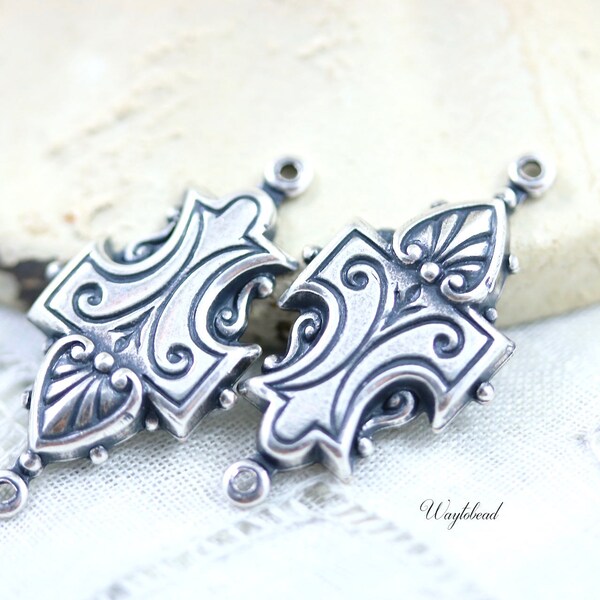 Conectores de anillo estilo art déco de plata envejecida - 2