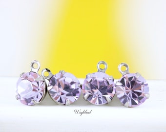 Violet 8mm Preciosa Crystal Single Set Stones Glass Round Drop Connector - 4