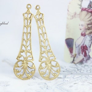 Ornate Raw Brass Ox 35x10mm Victorian Style Filigree Earring Dangle Charms Pendants Drops - 4