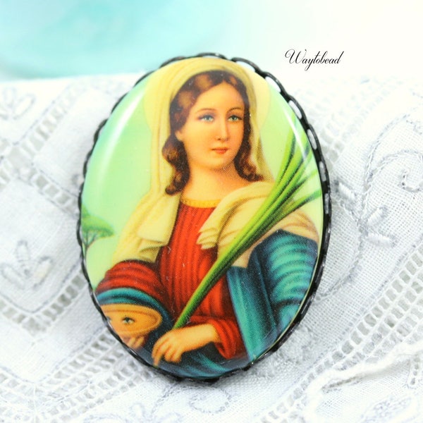 Vintage Oval Saint Lucy Plastic Woman Cabochon 40x30mm - 1