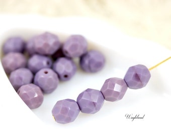 Lavender Round 8mm Czech Fire Polished Faceted Glass Beads - 20