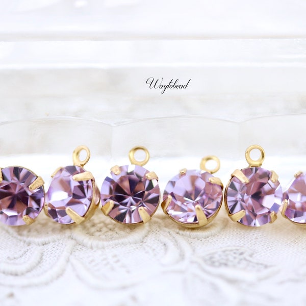 Violet Rhinestone Drops Raw Brass Connector Link 6mm Preciosa Crystal Single Set - 6