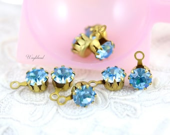 Aqua 5mm Vintage Austrian Round Stones 1 Ring Rhinestones Closed Back Brass Crown Settings - 8