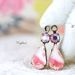 Pear Shape Set Stones 1 Ring Raw Brass Settings 23x8mm Glass Drops Smooth Top AB Light Rose & Pink White - 2