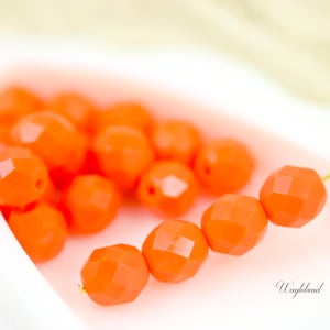 8mm Round Czech Fire Polished Faceted Glass Beads Opaque Fire Orange - 20