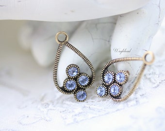 Light Sapphire 23x13mm Antique Brass Filigree Rhinestone Drops Earring Dangles Exquisite Charms Austrian Crystal - 2