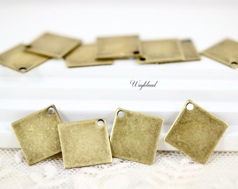 Square Charm Stampings Antiqued Brass Drops - 8