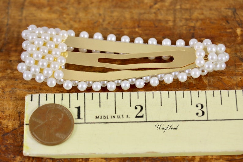 Triangle Oversize Faux Pearl Snap Hair Clip Barrette Pin Vintage Style Beaded Bridal Accessory