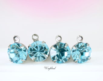 Aqua Bohemica 8mm Preciosa Crystal Single Set Stones Glass Round Drop Connector - 4